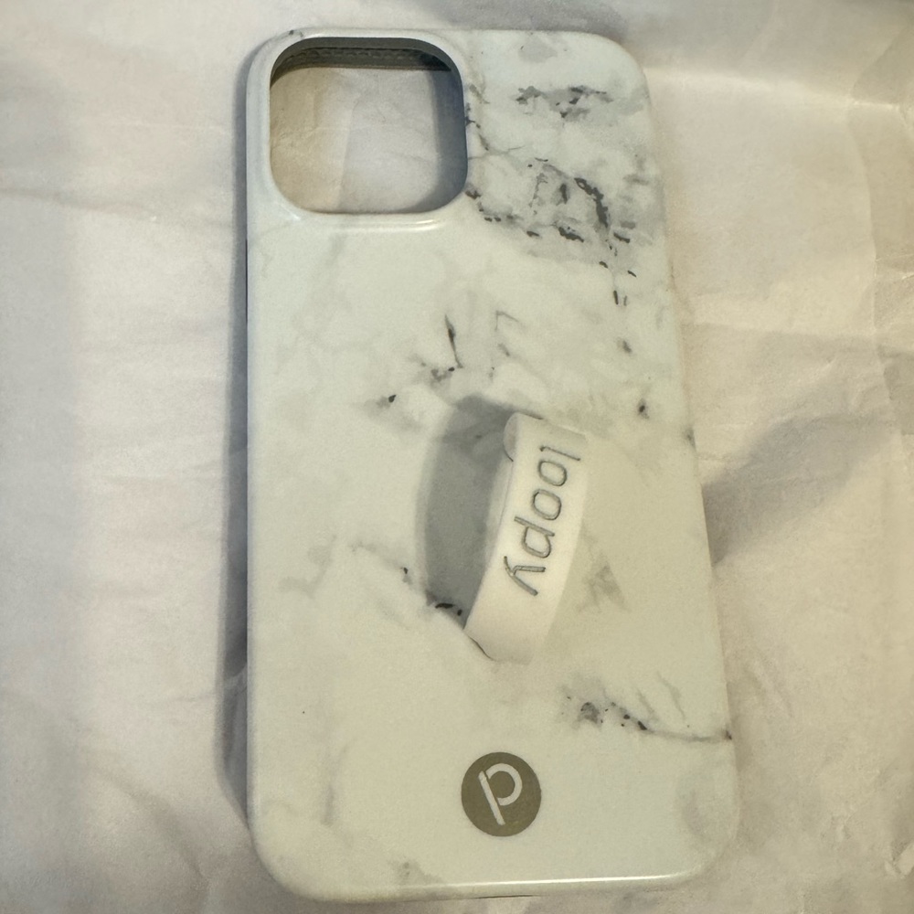 Loopy iPhone 13 Pro Max White Marble Matte Edition Case + 3 Extra Loopys and Bag
